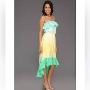 Lilly Pulitzer Strapless High-Low Ruffle Dress in Mint, Yellow, Aqua